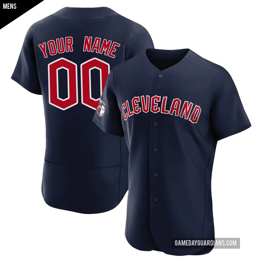 Men's Cleveland Guardians ＃00 Custom Authentic Navy Alternate Jersey