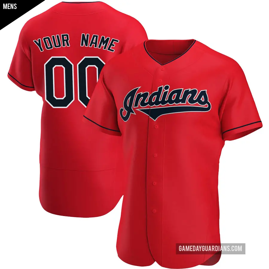 Men's Cleveland Guardians ＃00 Custom Authentic Red Alternate Jersey