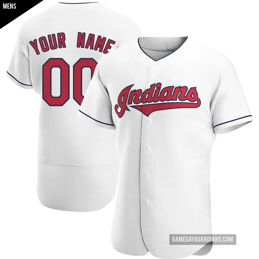 Men's Cleveland Guardians ＃00 Custom Authentic White Home Jersey