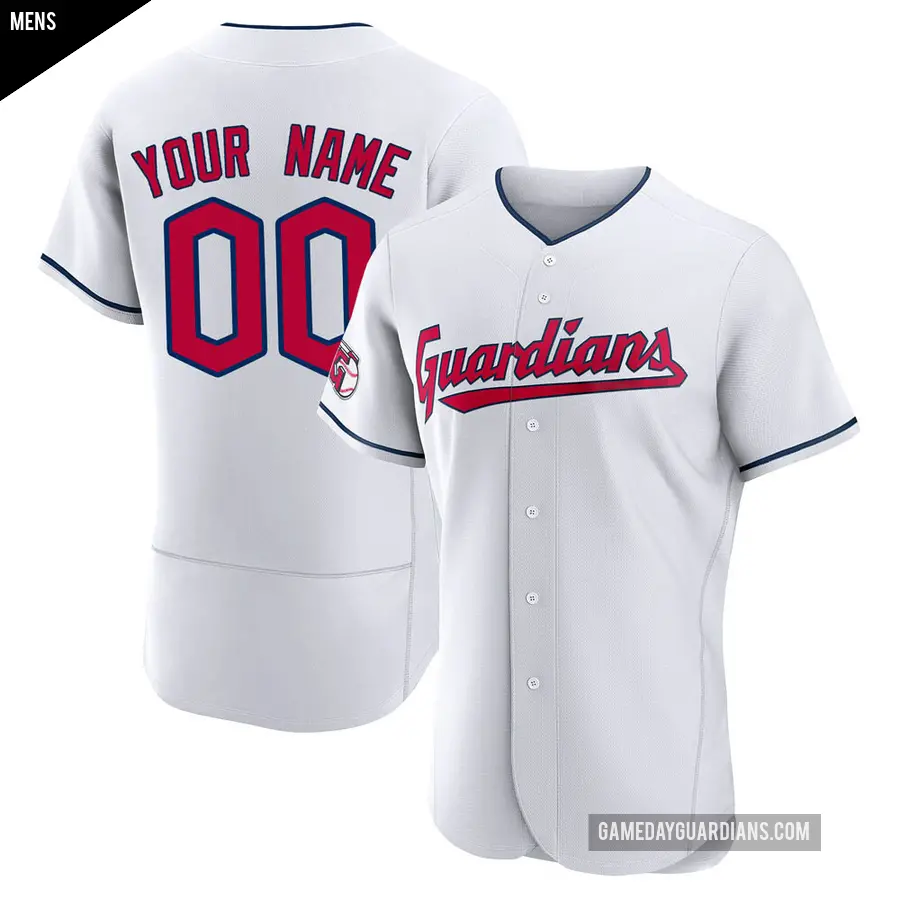 Men's Cleveland Guardians ＃00 Custom Authentic White Home Jersey