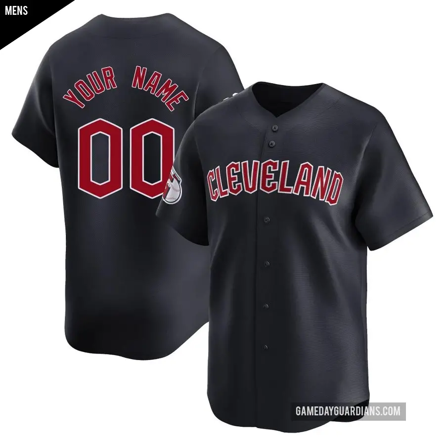 Men's Cleveland Guardians ＃00 Custom Limited Navy Alternate Jersey