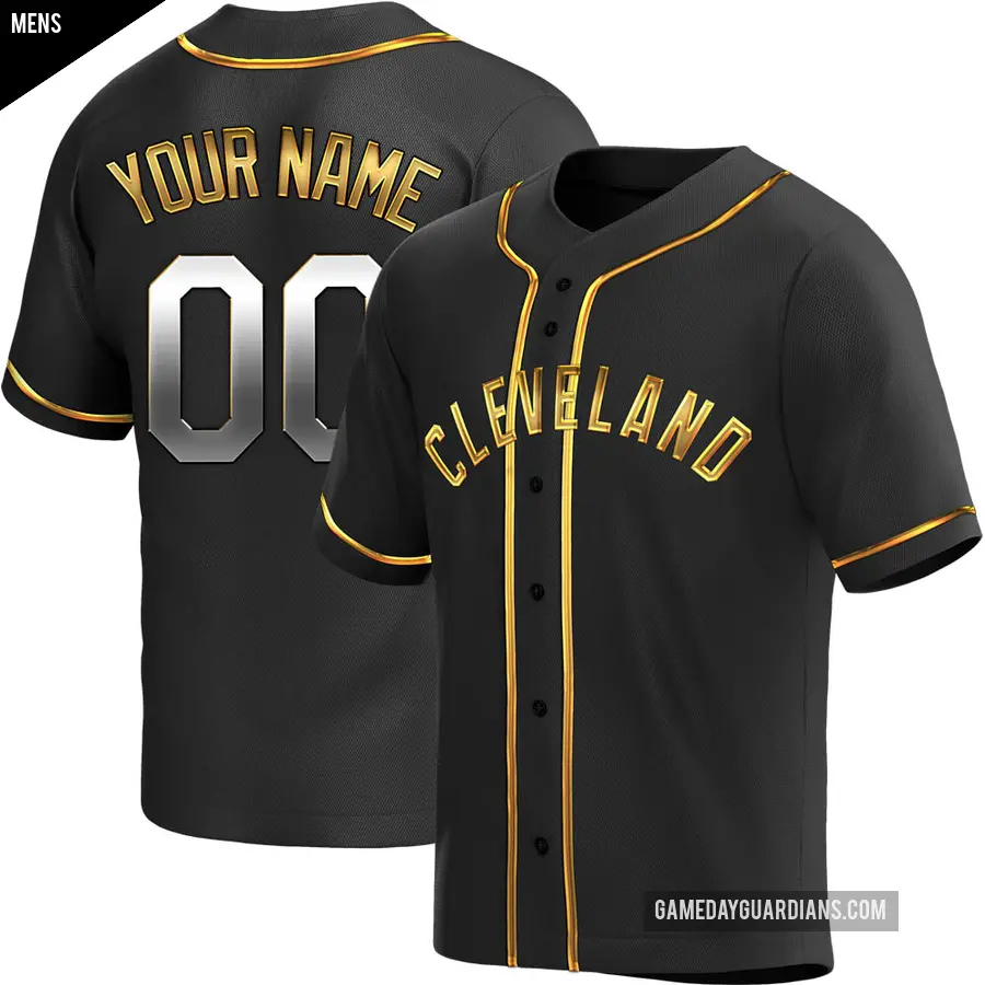 Men's Cleveland Guardians ＃00 Custom Replica Gold Black en Alternate Jersey