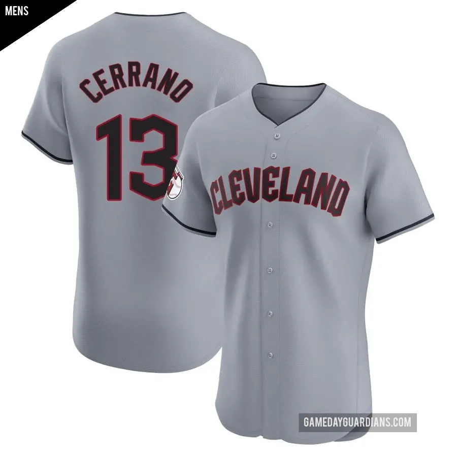 Men's Cleveland Guardians ＃13 Pedro Cerrano Elite Gray Road Jersey