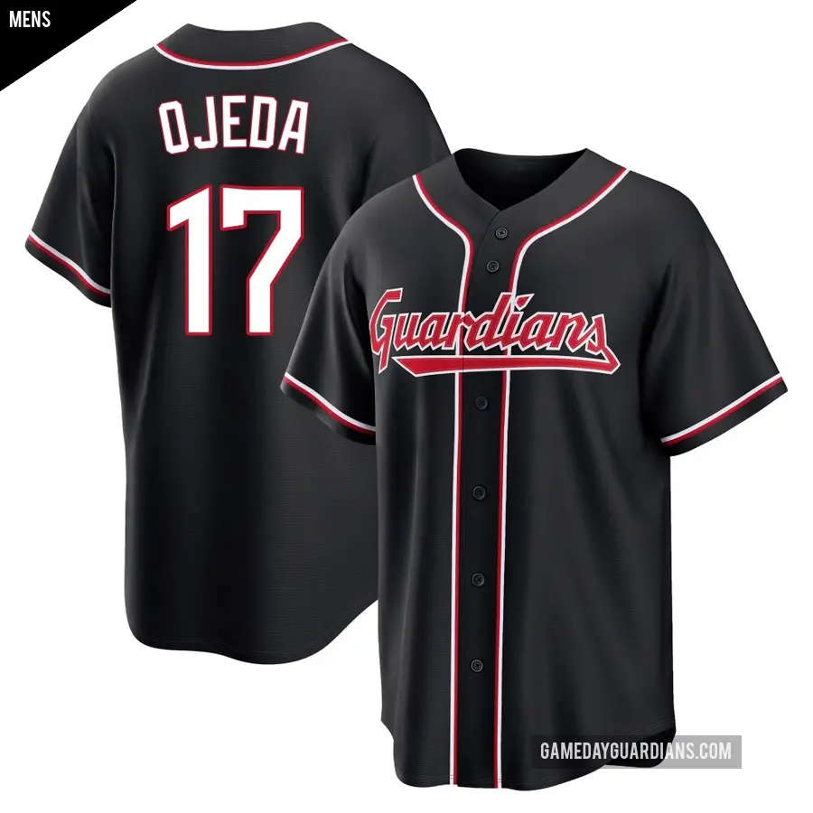 Men's Cleveland Guardians ＃17 Bob Ojeda Replica Black Fashion Out Jersey