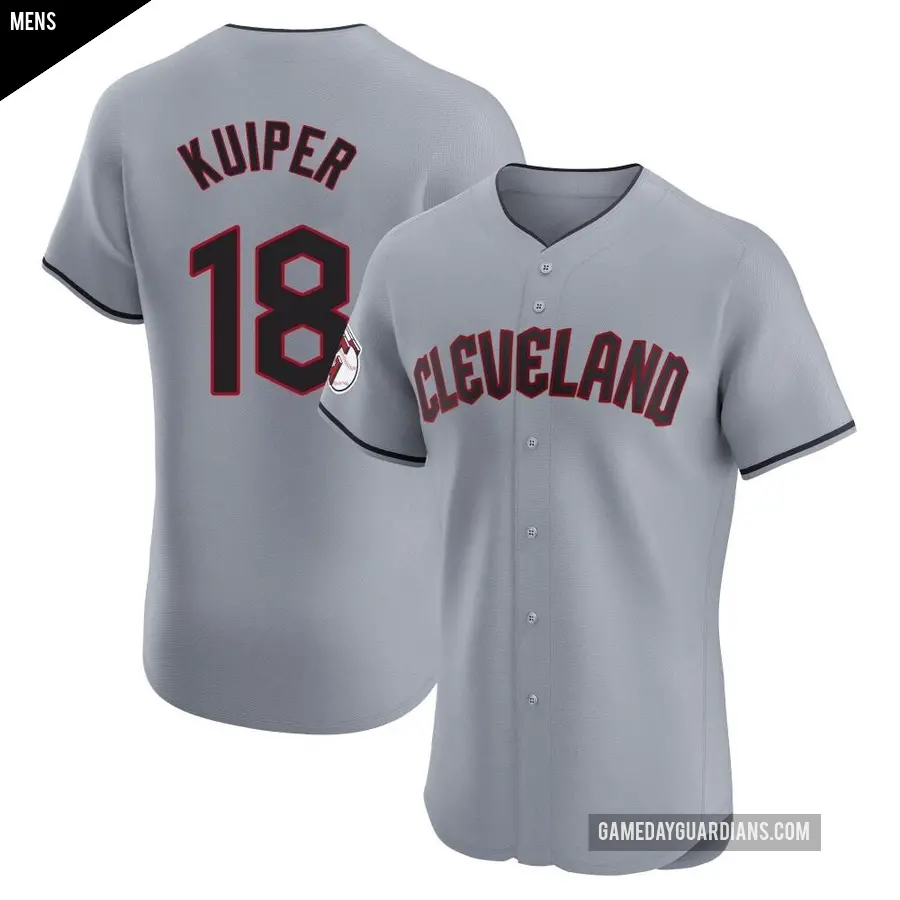 Men's Cleveland Guardians ＃18 Duane Kuiper Elite Gray Road Jersey