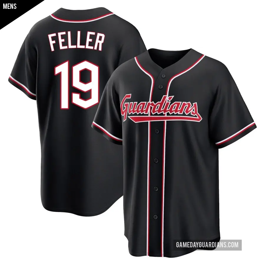 Men's Cleveland Guardians ＃19 Bob Feller Replica Black Fashion Out Jersey
