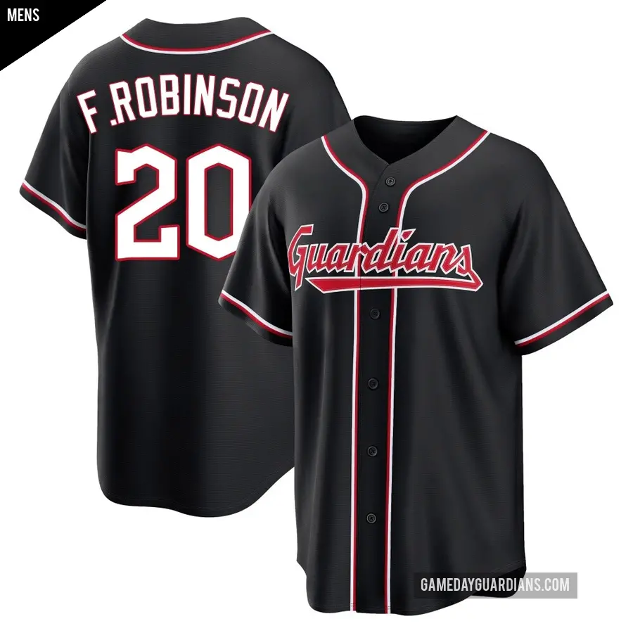 Men's Cleveland Guardians ＃20 Frank Robinson Replica Black Fashion Out Jersey