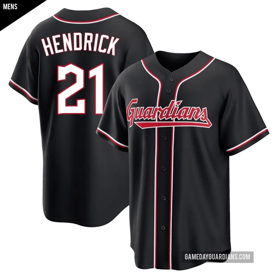 Men's Cleveland Guardians ＃21 George Hendrick Replica Black Fashion Out Jersey