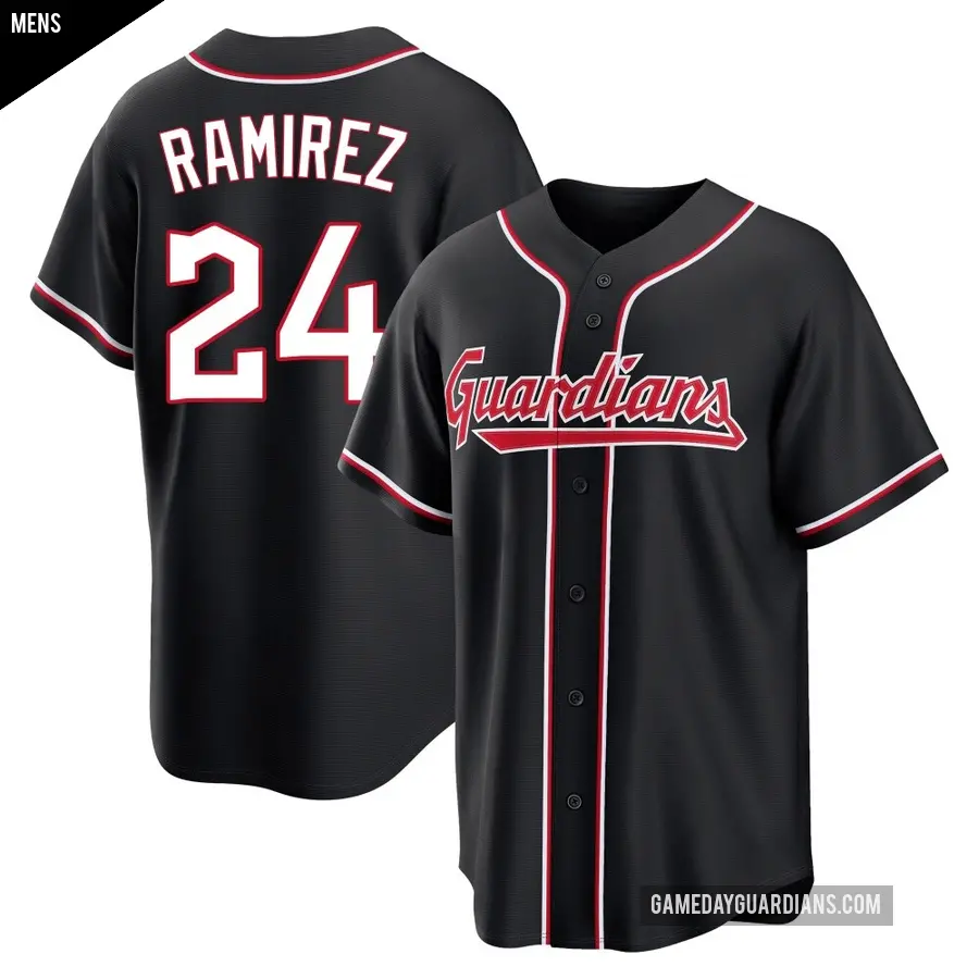 Men's Cleveland Guardians ＃24 Manny Ramirez Replica Black Fashion Out Jersey