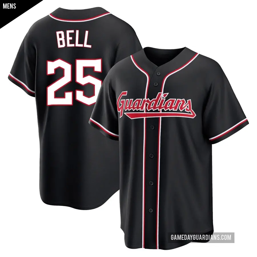 Men's Cleveland Guardians ＃25 Buddy Bell Replica Black Fashion Out Jersey