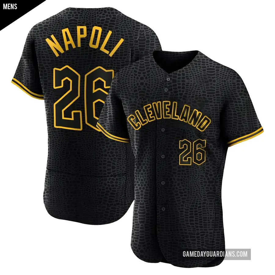 Men's Cleveland Guardians ＃26 Mike Napoli Authentic Black Snake Skin City Jersey