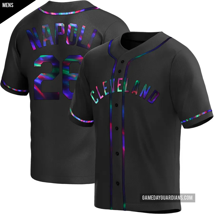 Men's Cleveland Guardians ＃26 Mike Napoli Replica Black Holographic Alternate Jersey