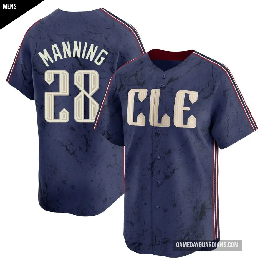Men's Cleveland Guardians ＃28 Rick Manning Limited Navy 2024 City Connect Jersey