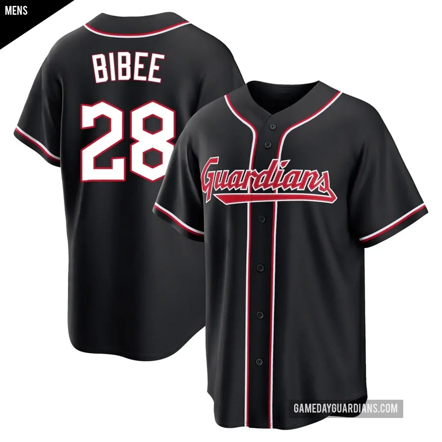 Men's Cleveland Guardians ＃28 Tanner Bibee Replica Black Fashion Out Jersey