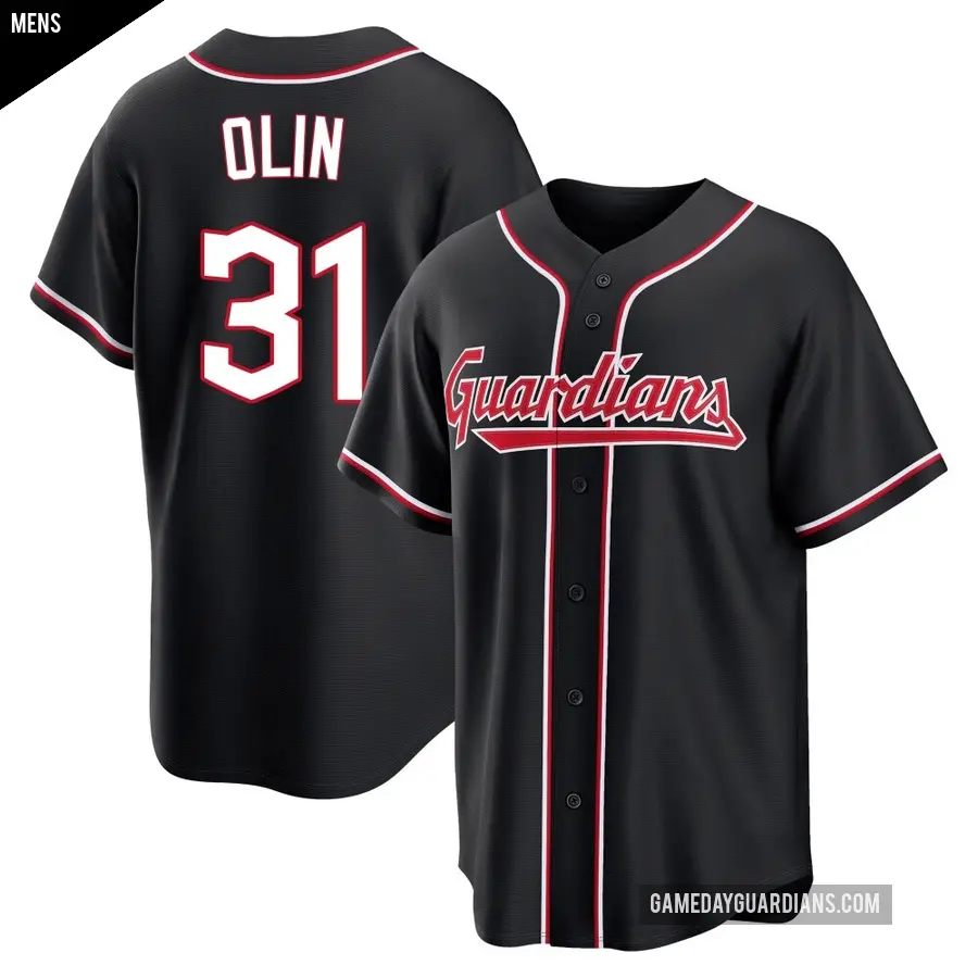 Men's Cleveland Guardians ＃31 Steve Olin Replica Black Fashion Out Jersey