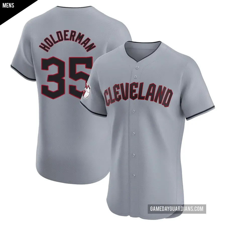 Men's Cleveland Guardians ＃35 Colin Holderman Elite Gray Road Jersey