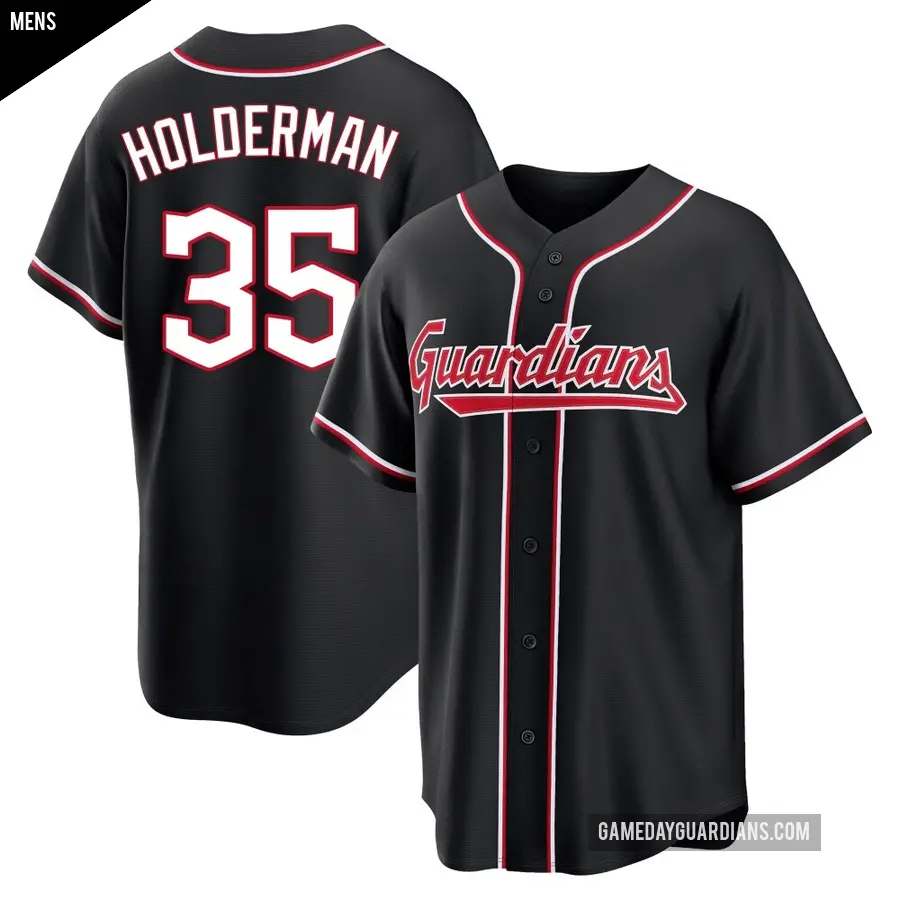 Men's Cleveland Guardians ＃35 Colin Holderman Replica Black Fashion Out Jersey