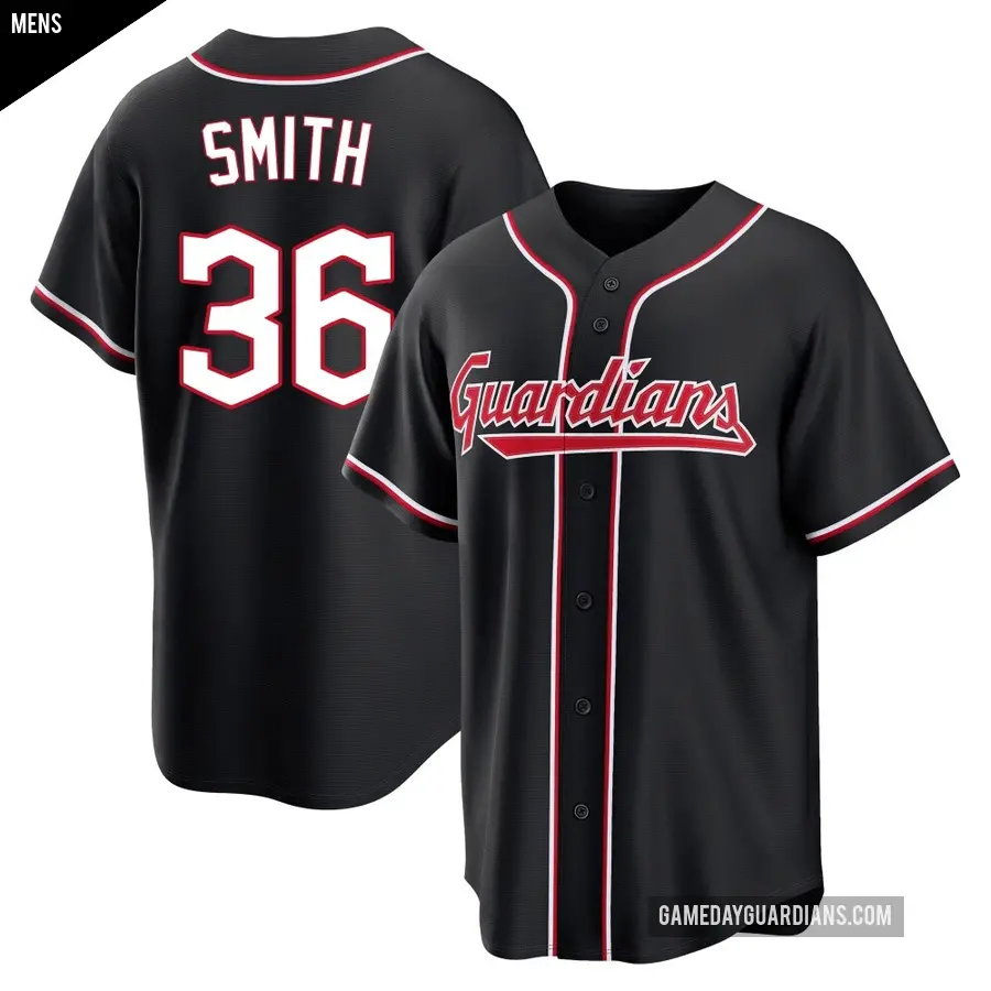 Men's Cleveland Guardians ＃36 Cade Smith Replica Black Fashion Out Jersey