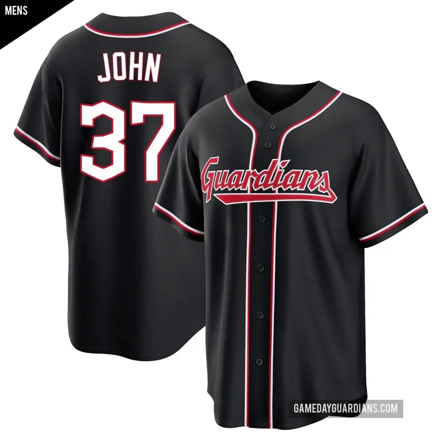 Men's Cleveland Guardians ＃37 Tommy John Replica Black Fashion Out Jersey
