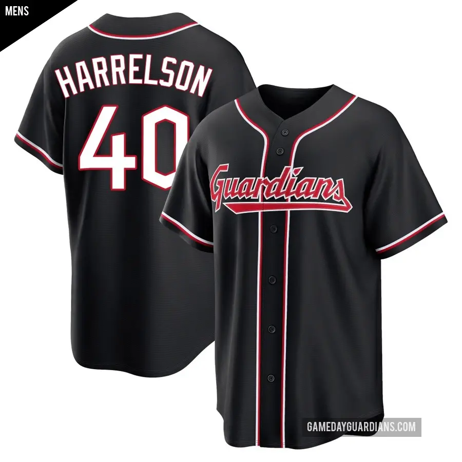 Men's Cleveland Guardians ＃40 Ken Harrelson Replica Black Fashion Out Jersey