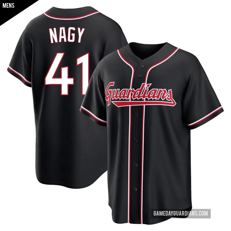 Men's Cleveland Guardians ＃41 Charles Nagy Replica Black Fashion Out Jersey