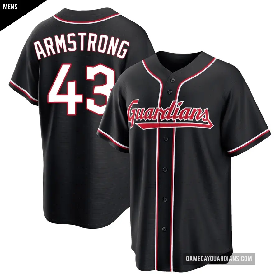 Men's Cleveland Guardians ＃43 Shawn Armstrong Replica Black Fashion Out Jersey