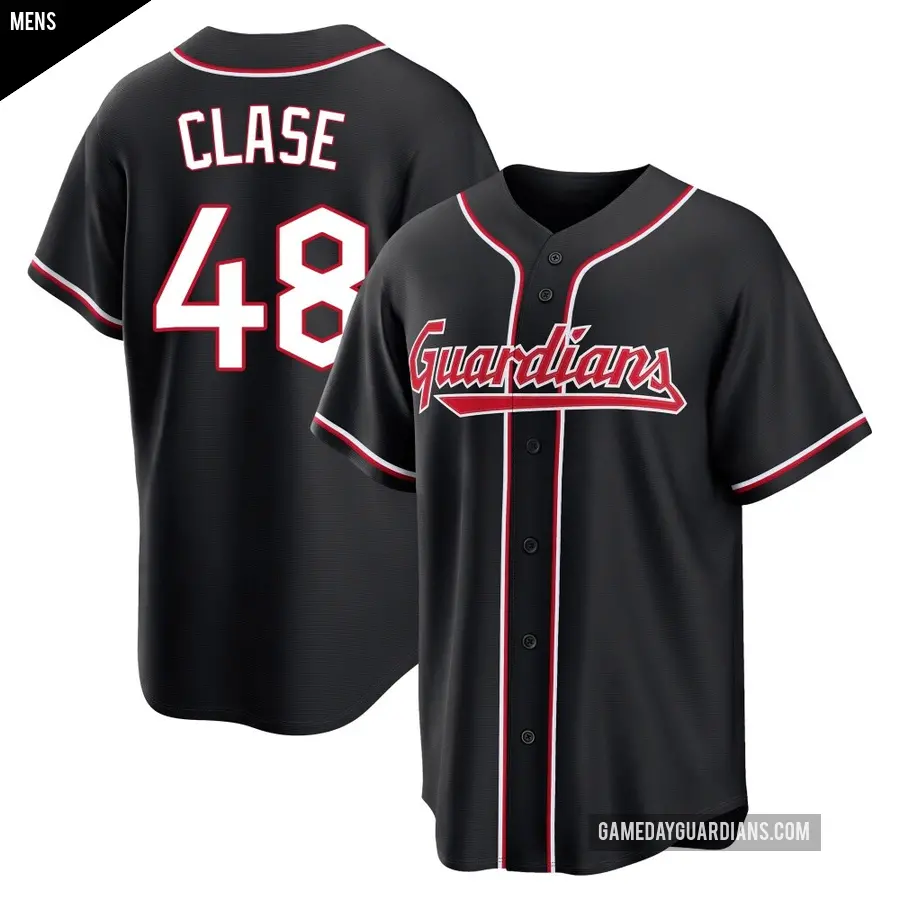 Men's Cleveland Guardians ＃48 Emmanuel Clase Replica Black Fashion Out Jersey