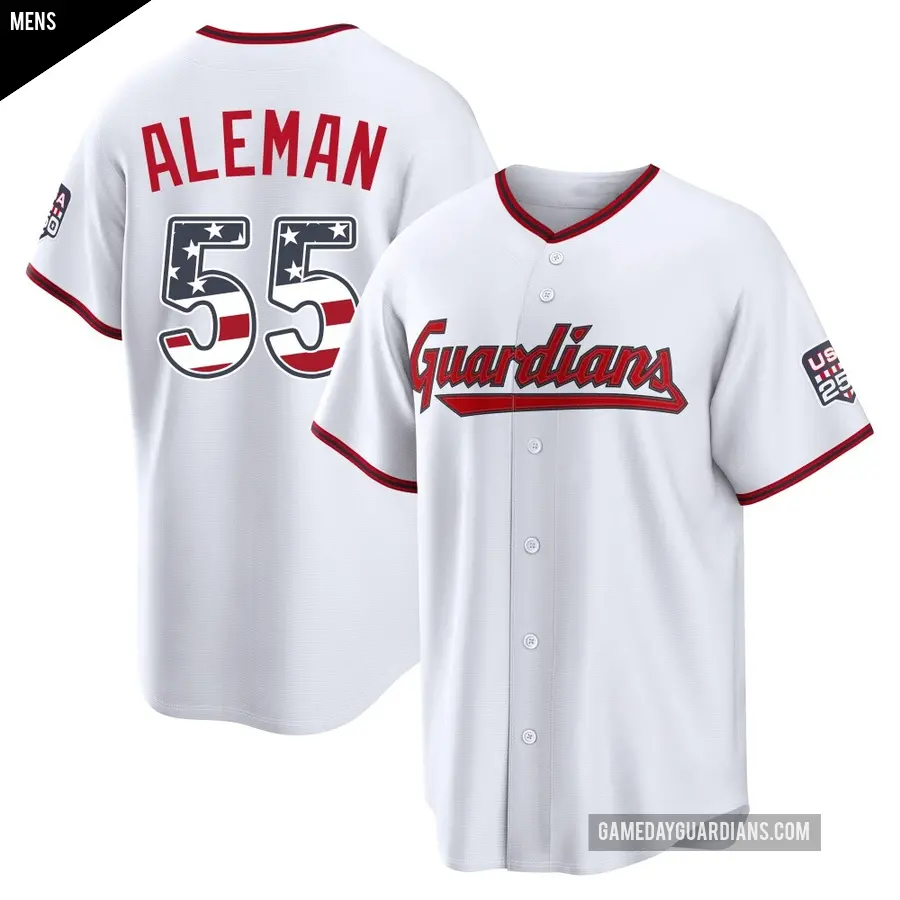 Men's Cleveland Guardians ＃55 Franco Aleman Limited White USA 250 Fourth Of July Home Stadium Jersey