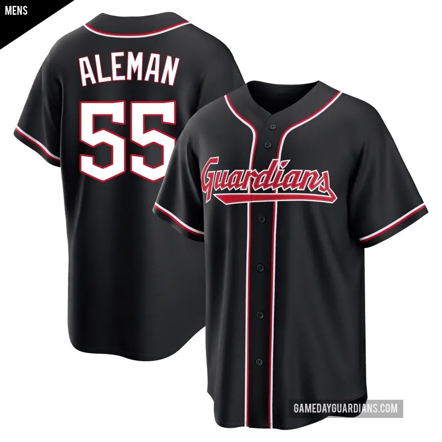 Men's Cleveland Guardians ＃55 Franco Aleman Replica Black Fashion Out Jersey