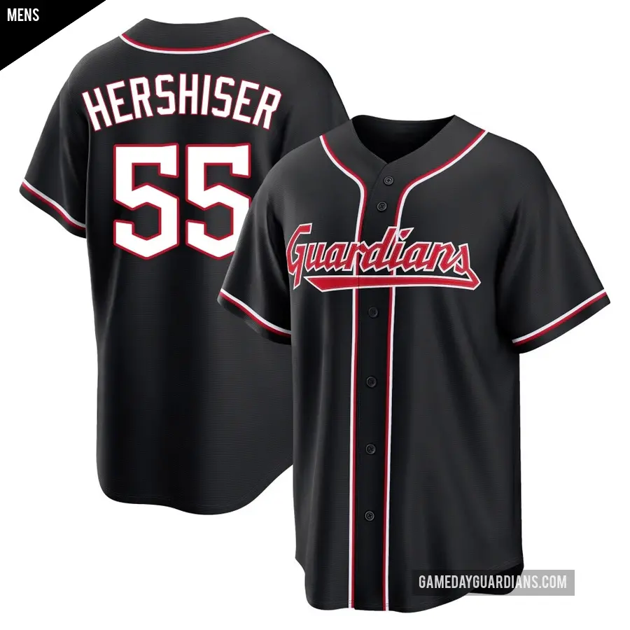 Men's Cleveland Guardians ＃55 Orel Hershiser Replica Black Fashion Out Jersey