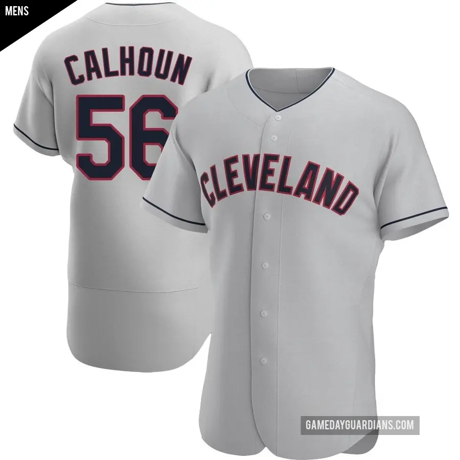 Men's Cleveland Guardians ＃56 Kole Calhoun Authentic Gray Road Jersey