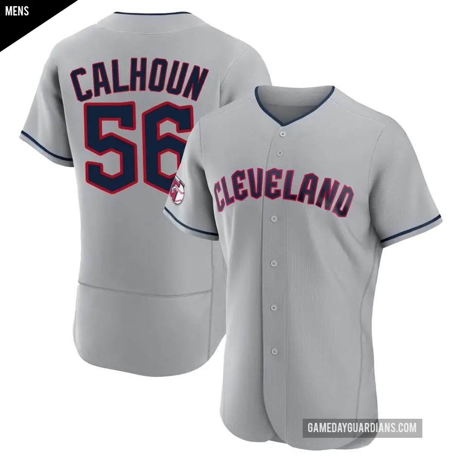 Men's Cleveland Guardians ＃56 Kole Calhoun Authentic Gray Road Jersey