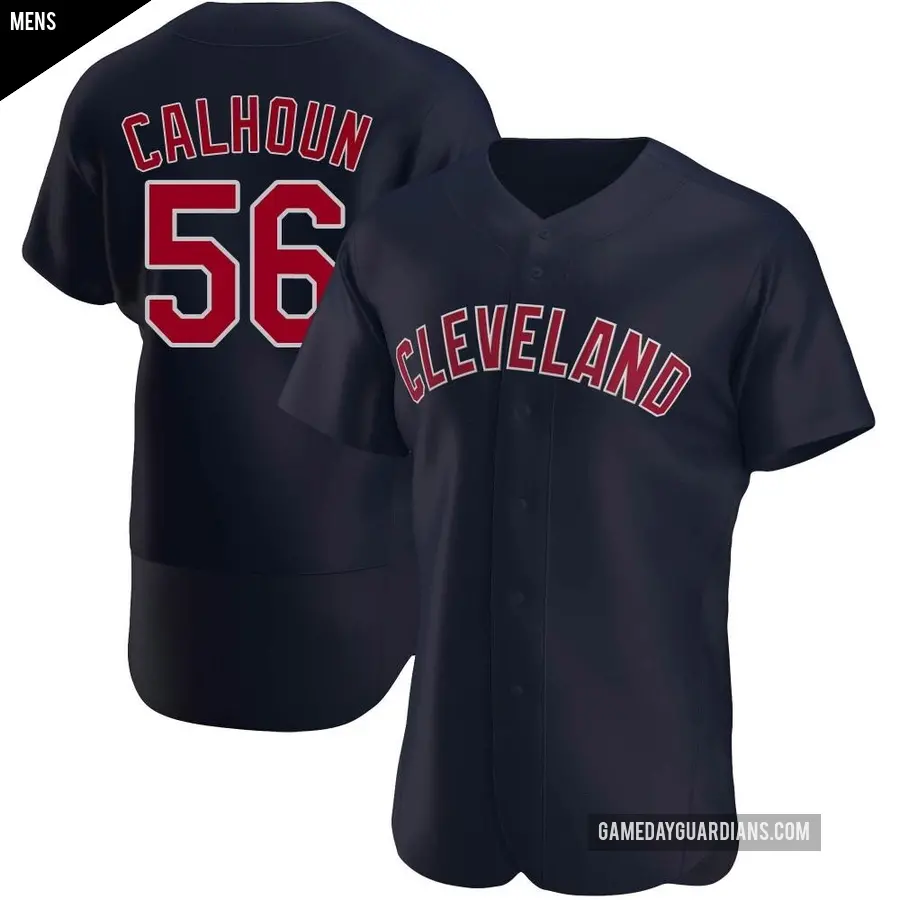 Men's Cleveland Guardians ＃56 Kole Calhoun Authentic Navy Alternate Jersey
