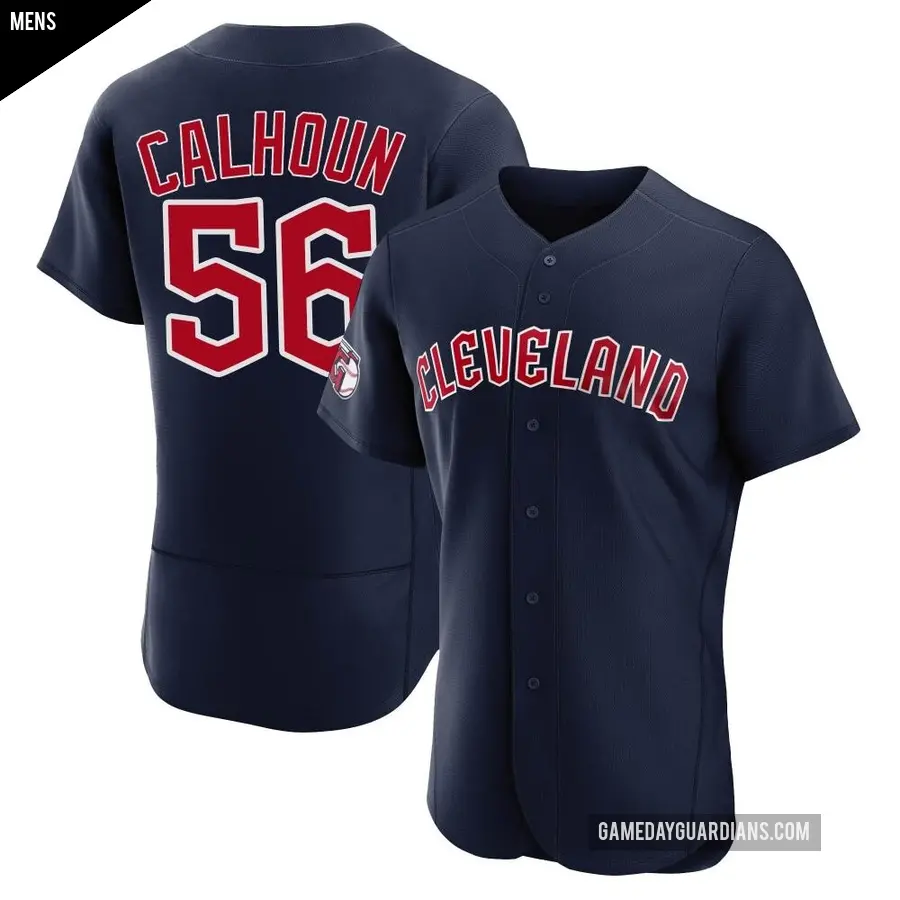 Men's Cleveland Guardians ＃56 Kole Calhoun Authentic Navy Alternate Jersey