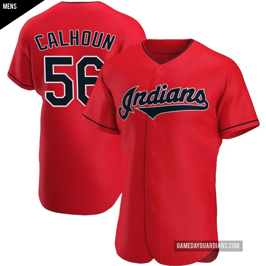 Men's Cleveland Guardians ＃56 Kole Calhoun Authentic Red Alternate Jersey