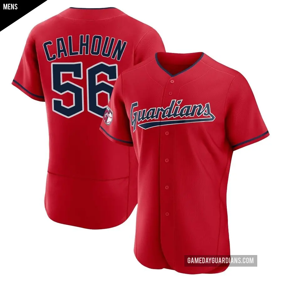 Men's Cleveland Guardians ＃56 Kole Calhoun Authentic Red Alternate Jersey