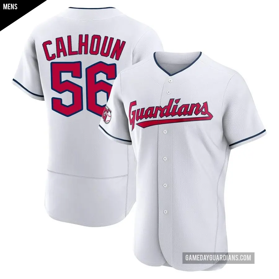 Men's Cleveland Guardians ＃56 Kole Calhoun Authentic White Home Jersey