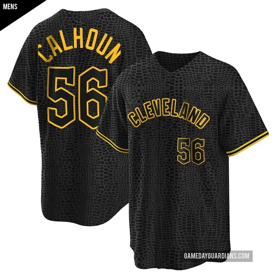 Men's Cleveland Guardians ＃56 Kole Calhoun Replica Black Snake Skin City Jersey