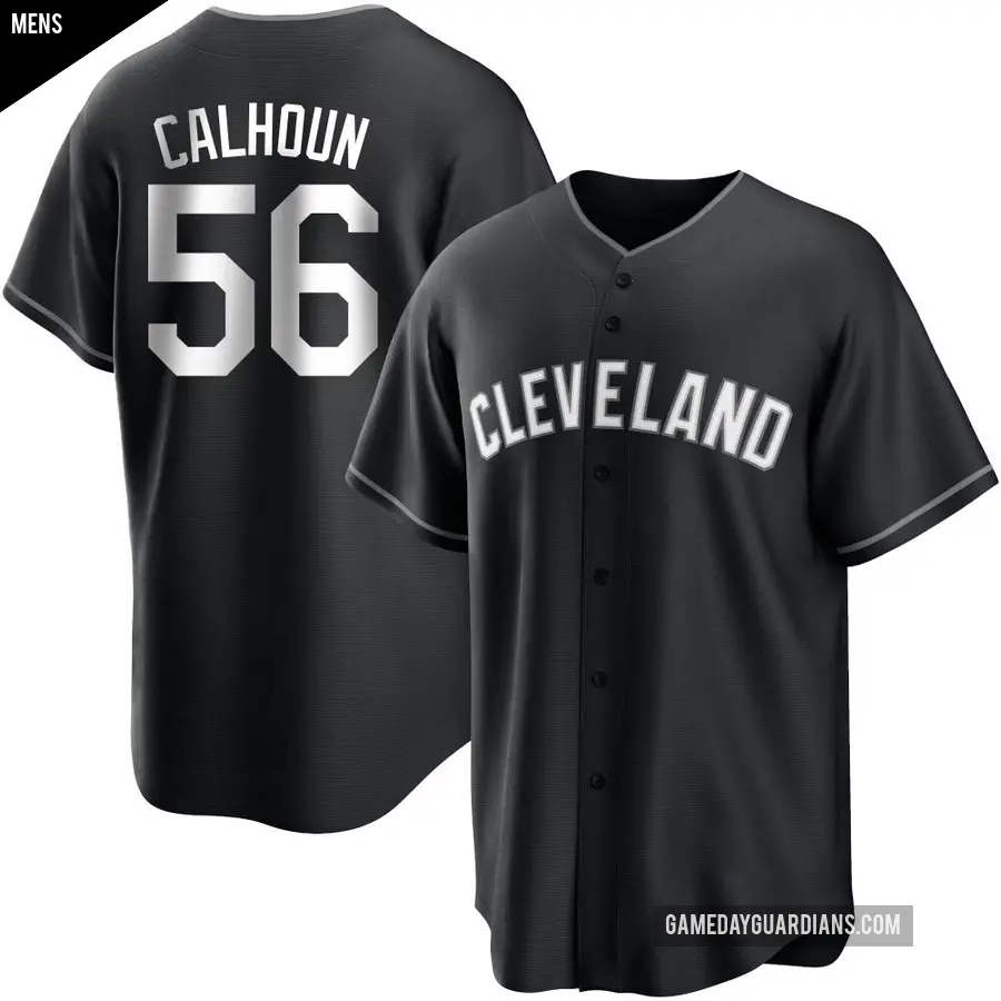 Men's Cleveland Guardians ＃56 Kole Calhoun Replica Black/White Jersey