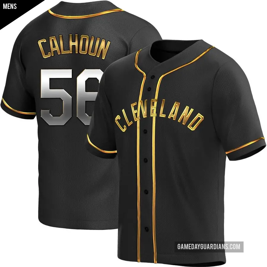 Men's Cleveland Guardians ＃56 Kole Calhoun Replica Gold Black en Alternate Jersey