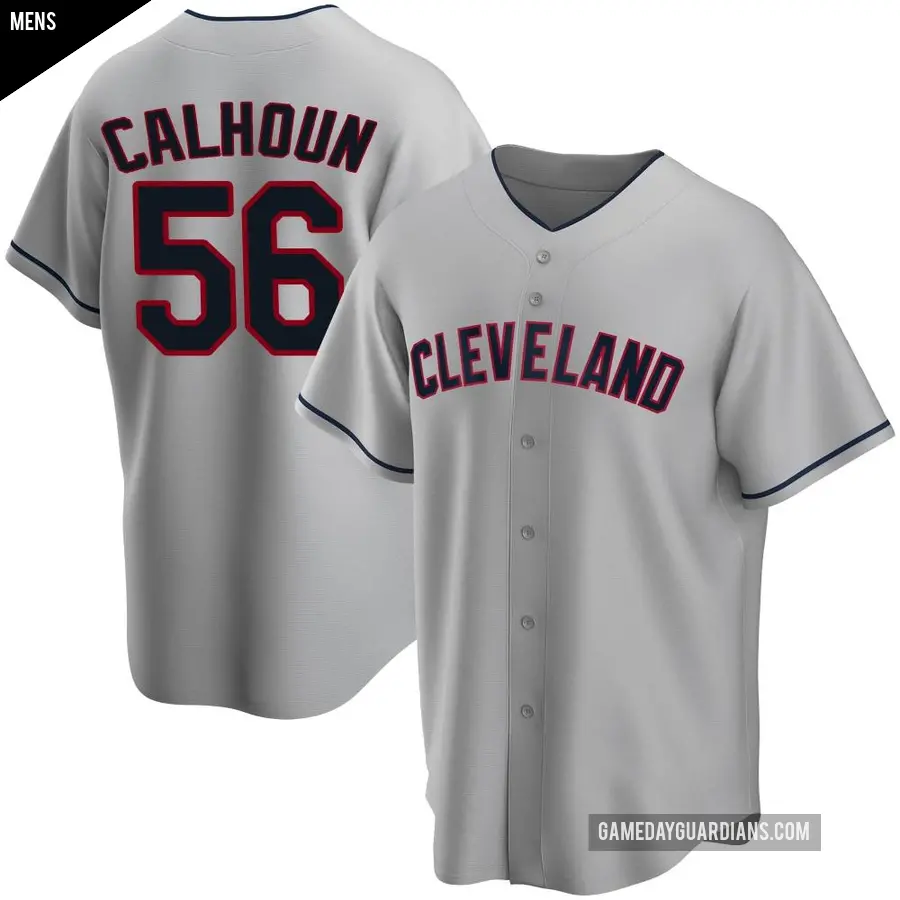 Men's Cleveland Guardians ＃56 Kole Calhoun Replica Gray Road Jersey