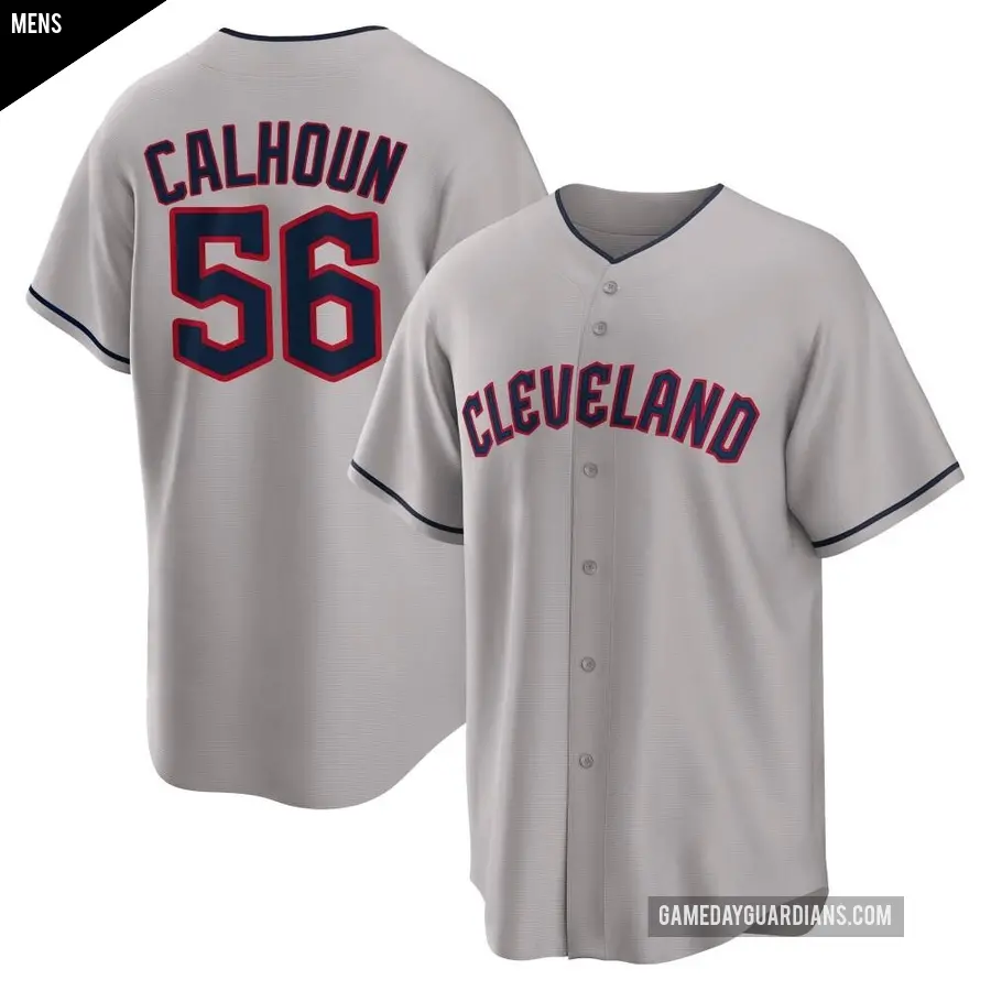 Men's Cleveland Guardians ＃56 Kole Calhoun Replica Gray Road Jersey