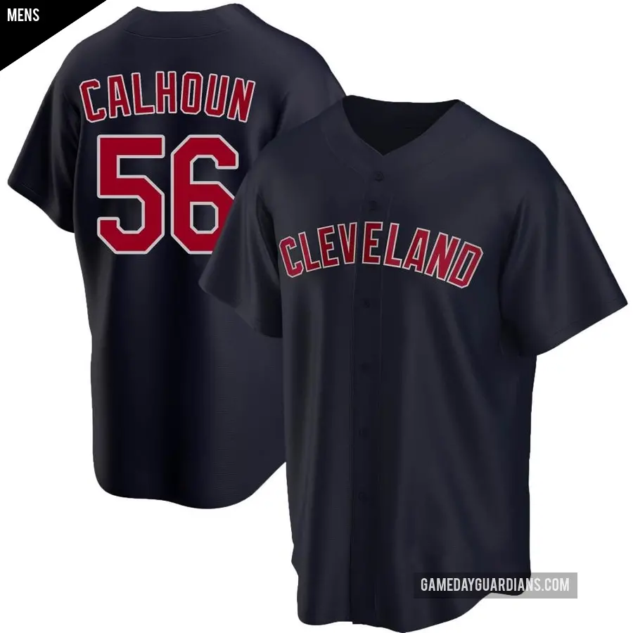Men's Cleveland Guardians ＃56 Kole Calhoun Replica Navy Alternate Jersey
