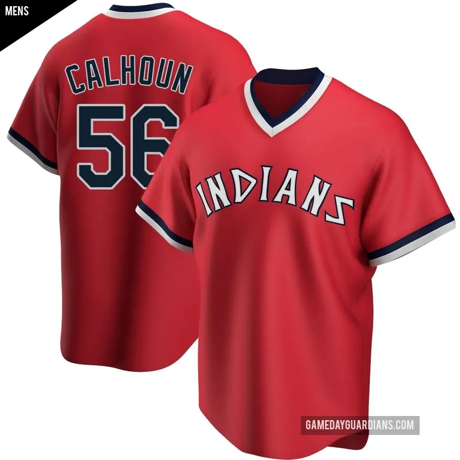 Men's Cleveland Guardians ＃56 Kole Calhoun Replica Red Road Cooperstown Collection Jersey