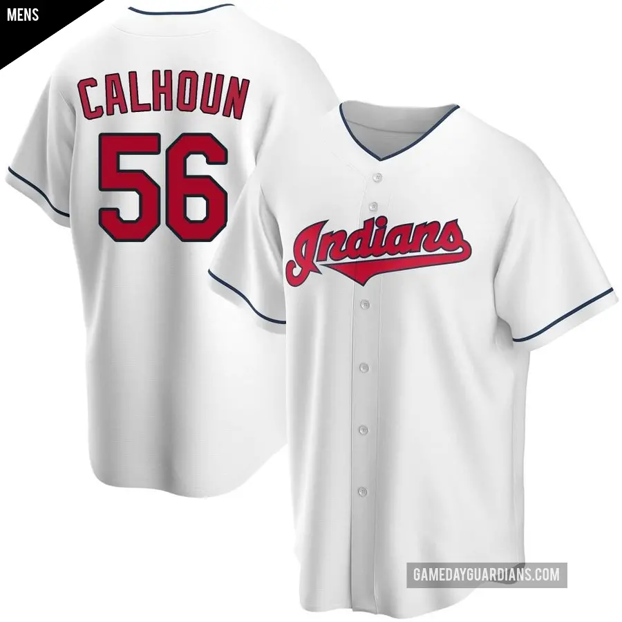 Men's Cleveland Guardians ＃56 Kole Calhoun Replica White Home Jersey