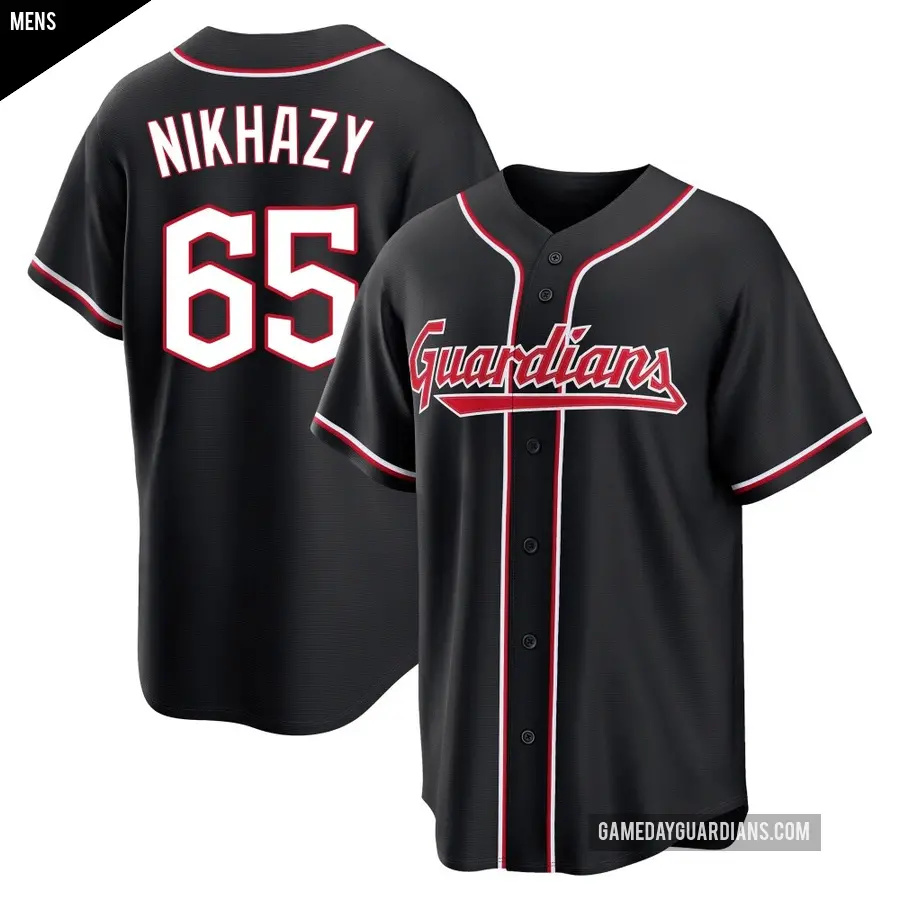 Men's Cleveland Guardians ＃65 Doug Nikhazy Replica Black Fashion Out Jersey