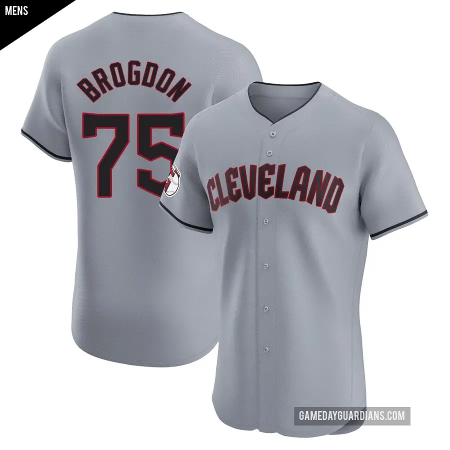 Men's Cleveland Guardians ＃75 Connor Brogdon Elite Gray Road Jersey