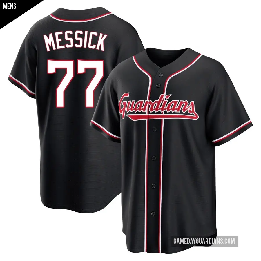 Men's Cleveland Guardians ＃77 Parker Messick Replica Black Fashion Out Jersey
