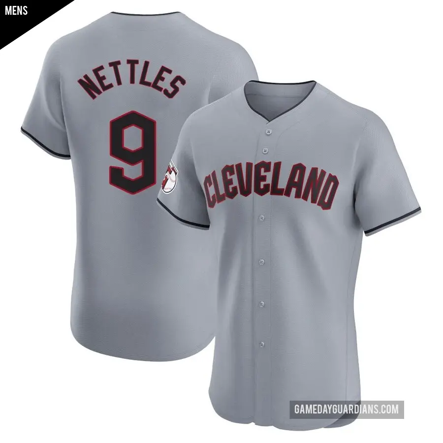 Men's Cleveland Guardians ＃9 Graig Nettles Elite Gray Road Jersey