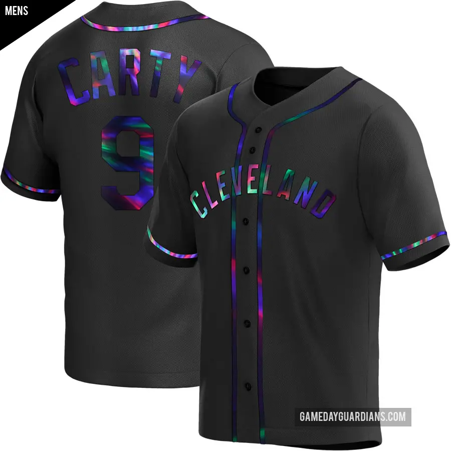Men's Cleveland Guardians ＃9 Rico Carty Replica Black Holographic Alternate Jersey